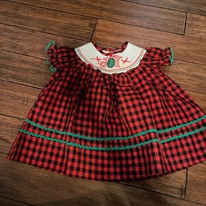 Lil Cactus Plaid Red and Black dress with smocked Joy design